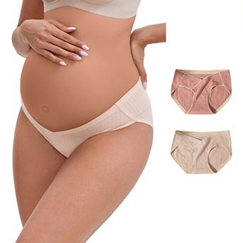 Women's Mid-Waisted Tummy Support Maternity Briefs Hi-Cut Seamless Comfortable Underwears 3 Packs
