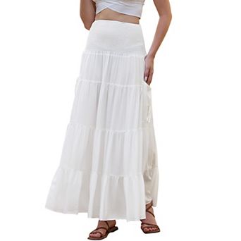 Summer Maxi Skirts for Women Elastic High Waist Swing A Line Beach Skirt with Pockets
