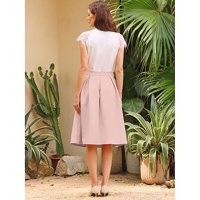 Women's Knee Length Pleated Skirt Work A-line Skirt