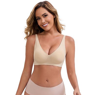 Women's Deep V-Neck Wireless Everyday Bras Adjustable Spaghetti Straps Push-Up Seamless Lingerie