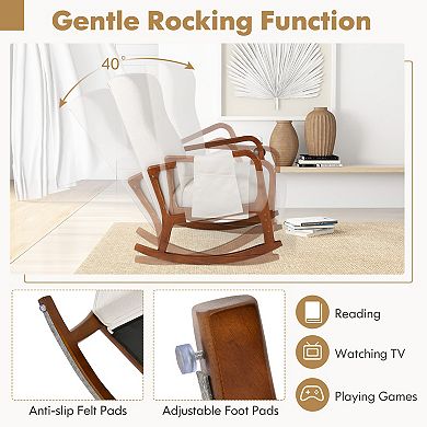 Rocking Chair with Ottoman Solid Rubber Wood Frame Padded Cushion