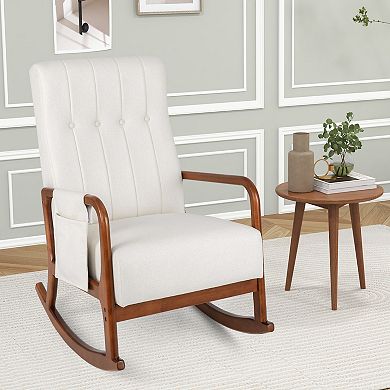 Rocking Chair with Ottoman Solid Rubber Wood Frame Padded Cushion