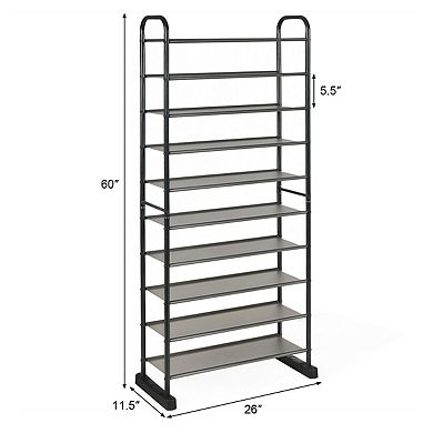 10-Tier Freestanding Shoe Rack with Durable Metal Frame