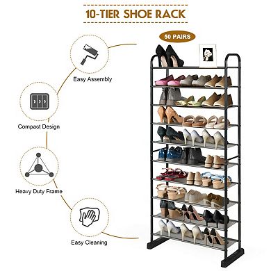 10-Tier Freestanding Shoe Rack with Durable Metal Frame