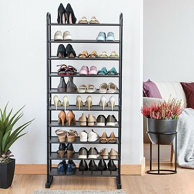 10-Tier Freestanding Shoe Rack with Durable Metal Frame