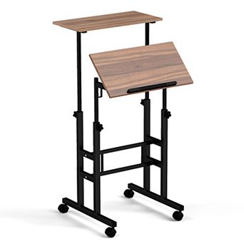 Height-adjustable Mobile Standing Desk with Split Top and Adjustable Angle
