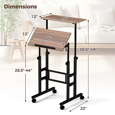 Height-adjustable Mobile Standing Desk with Split Top and Adjustable Angle