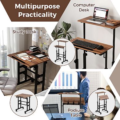 Height-adjustable Mobile Standing Desk with Split Top and Adjustable Angle