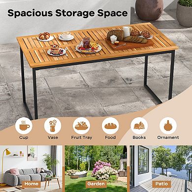 Acacia Wood Dining Table for 6 People with Slatted Top and Umbrella Hole