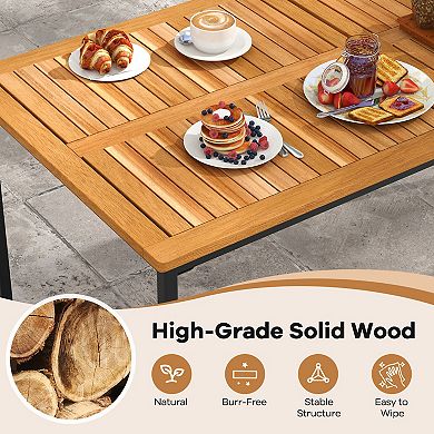 Acacia Wood Dining Table for 6 People with Slatted Top and Umbrella Hole
