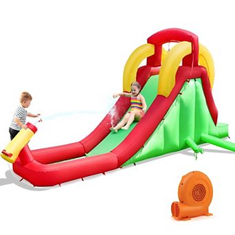 Inflatable Water Slide Bounce House with Climbing Wall and 550W Blower
