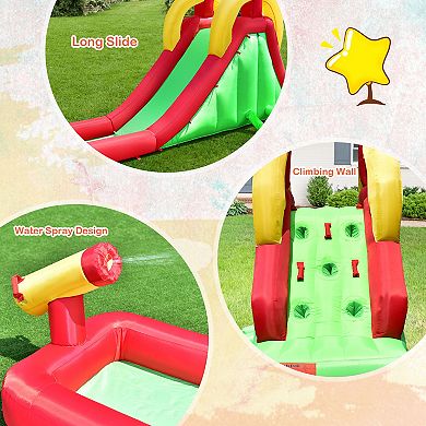 Inflatable Water Slide Bounce House with Climbing Wall and 550W Blower