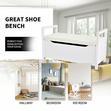 Shoe Storage Bench with Cushion Seat for Entryway