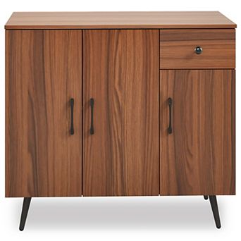 Walnut Sideboard Cabinet with 3 Doors, Drawer, and Adjustable Shelves