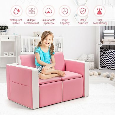 Multi-Functional Kids Sofa Table and Chair Set with Ottoman-Pink