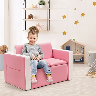 Multi-Functional Kids Sofa Table and Chair Set with Ottoman-Pink