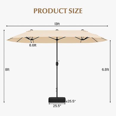 13 Foot Double Sided Patio Umbrella with Crank Handle