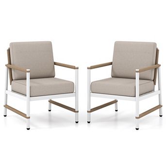 2 Pack Patio Aluminum Sofas with Wicker Backrest and Armrests