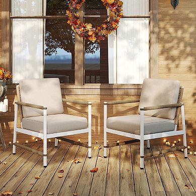 2 Pack Patio Aluminum Sofas with Wicker Backrest and Armrests