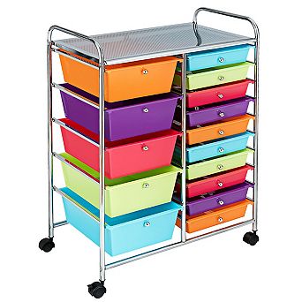 15-Drawer Rolling Organizer Cart with Multi-Use Storage Bins-Multicolor