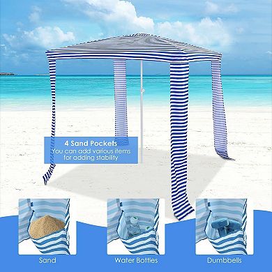 6.6 x 6.6 Foot Foldable Beach Canopy Tent with Carry Bag