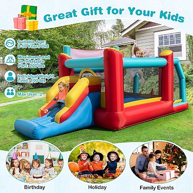 5 In 1 Inflatable Bounce House With Slide Ball Pit And Blower