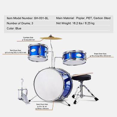 Kids Drum Set 3 Piece Beginner Drum Kit with Stool and Cymbal