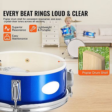 Kids Drum Set 3 Piece Beginner Drum Kit with Stool and Cymbal