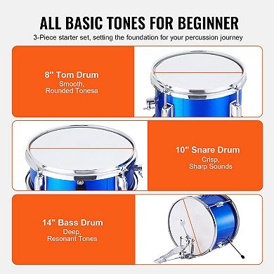Kids Drum Set 3 Piece Beginner Drum Kit with Stool and Cymbal