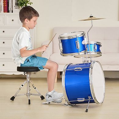 Kids Drum Set 3 Piece Beginner Drum Kit with Stool and Cymbal