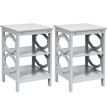 2 pc 3 tier Nightstand Sofa Side End Table Set with Storage Shelf