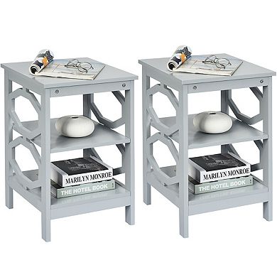 2 Piece 3 Tier Nightstand Sofa Side End Table Set with Storage Shelf