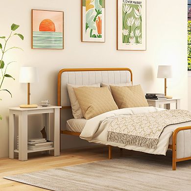 2 Tier Modern Compact End Table with Storage Shelf
