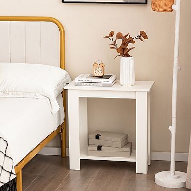 2 Tier Modern Compact End Table with Storage Shelf