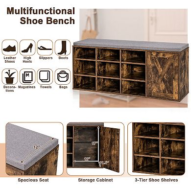 9 Cube Adjustable Shoe Storage Bench with Padded Cushion