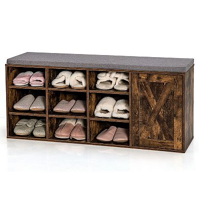 9 Cube Adjustable Shoe Storage Bench with Padded Cushion