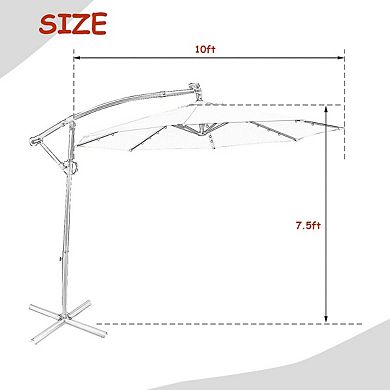 10 Feet 360° Rotation Solar Powered LED Patio Offset Umbrella without Weight Base
