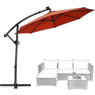 10 Feet 360° Rotation Solar Powered LED Patio Offset Umbrella without Weight Base