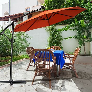 10 Feet 360° Rotation Solar Powered LED Patio Offset Umbrella without Weight Base