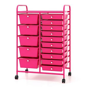 15-Drawer Rolling Organizer Cart for Multi-Purpose Storage-Pink