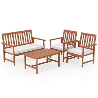 4 pc Acacia Wood Furniture Set with Seat Cushions and Robust Wood Frame