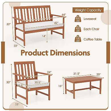 4 Piece Patio Furniture Set with Acacia Wood and Cushions