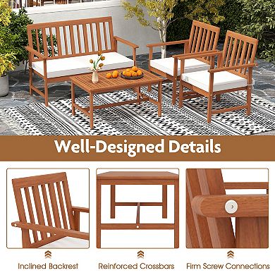 4 Piece Patio Furniture Set with Acacia Wood and Cushions