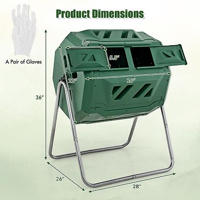 43 Gallon Rotating Compost Bin Barrel with Dual Chambers and Sliding Doors