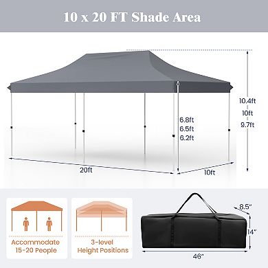10 x 20 FT Pop-up Canopy Tent with Carrying Bag-Gray