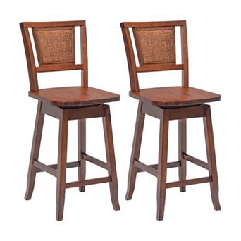 2 pc 24.5 Inch Bar Stools with Rattan Back and Swivel Seat