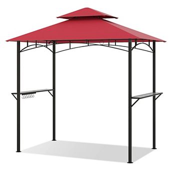 Double Tiered Grill Gazebo with 2 Shelves and 7 Hooks