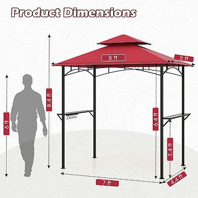 Double Tiered Grill Gazebo with 2 Shelves and 7 Hooks