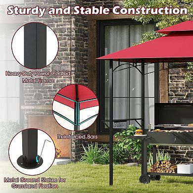 Double Tiered Grill Gazebo with 2 Shelves and 7 Hooks
