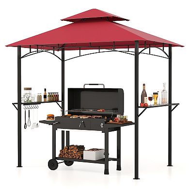 Double Tiered Grill Gazebo with 2 Shelves and 7 Hooks